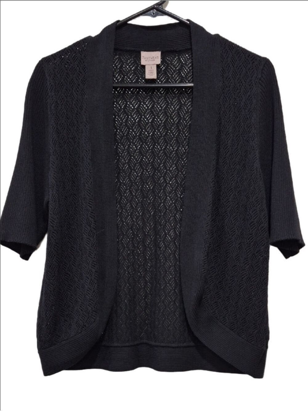 Chico's Black Open-Front Short-Sleeve Cardigan